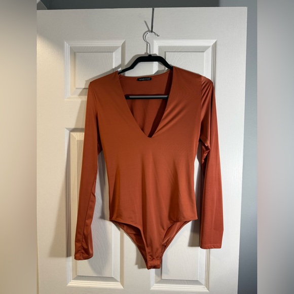 Mind Code - Women’s- Burnt Orange Long Sleeve Fitted Bodysuit - size S - Picture 1 of 3